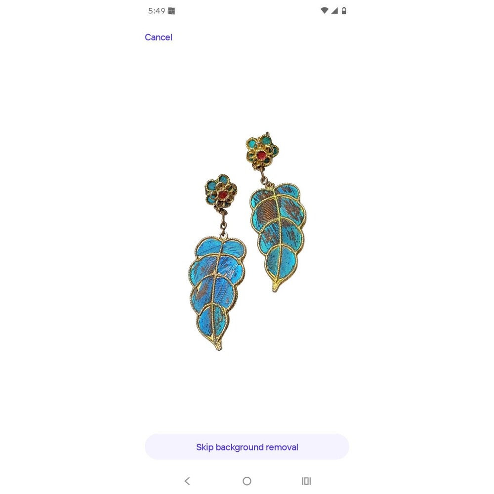 Vintage Kingfisher Blue Feather Dangle Earrings - Picture 8 of 12
